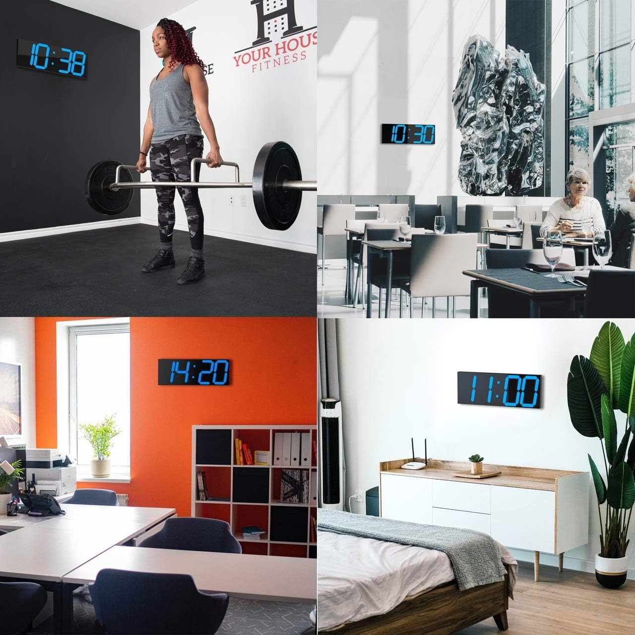 18" LED Wall Clock Blue Display Timer Thermometer Calendar USB Powered