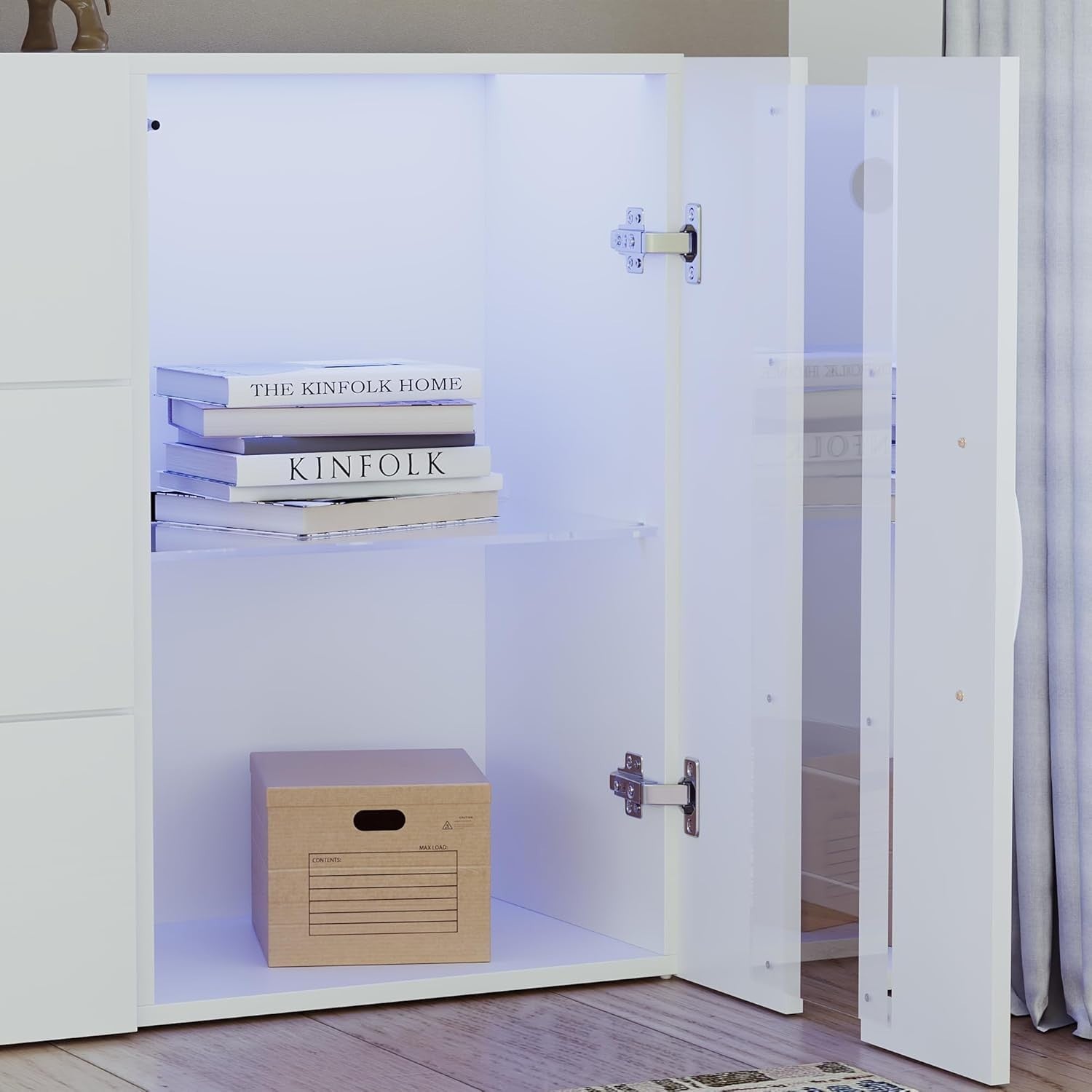 White LED Sideboard Cabinet RGB Lights 2 Door 3 Drawer Storage Unit**