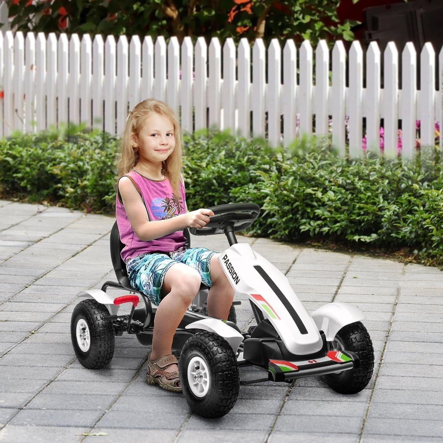 Kids Pedal Go Kart Ride On Car Adjustable Seat Rubber Tyres 50kg White