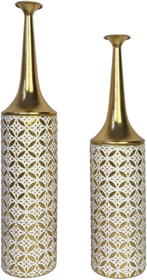 Tall Floor Vases Set of 2 Gold White Metal Home Decor 66/59cm