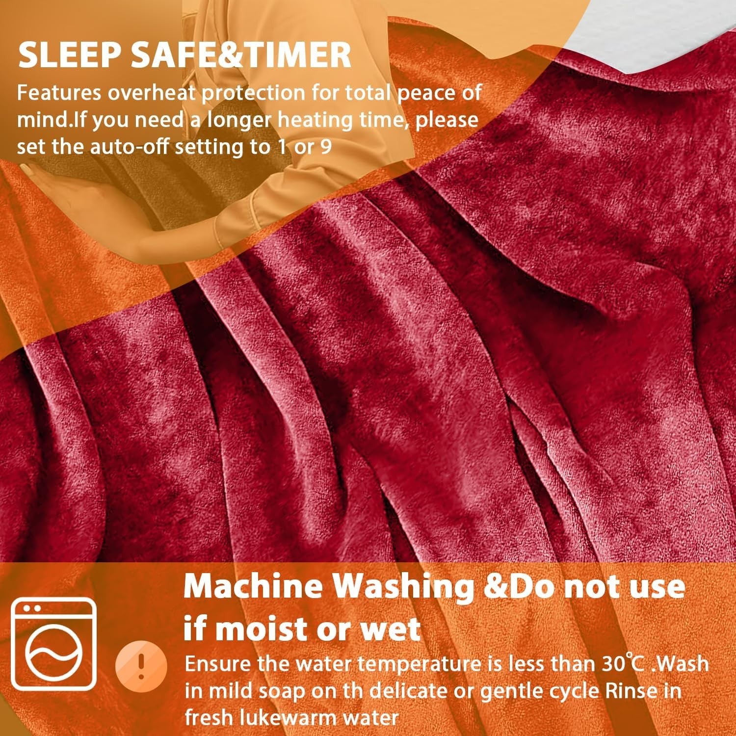 Electric Heated Fleece Throw Blanket 9 Heat Levels Timer Washable 160x130cm
