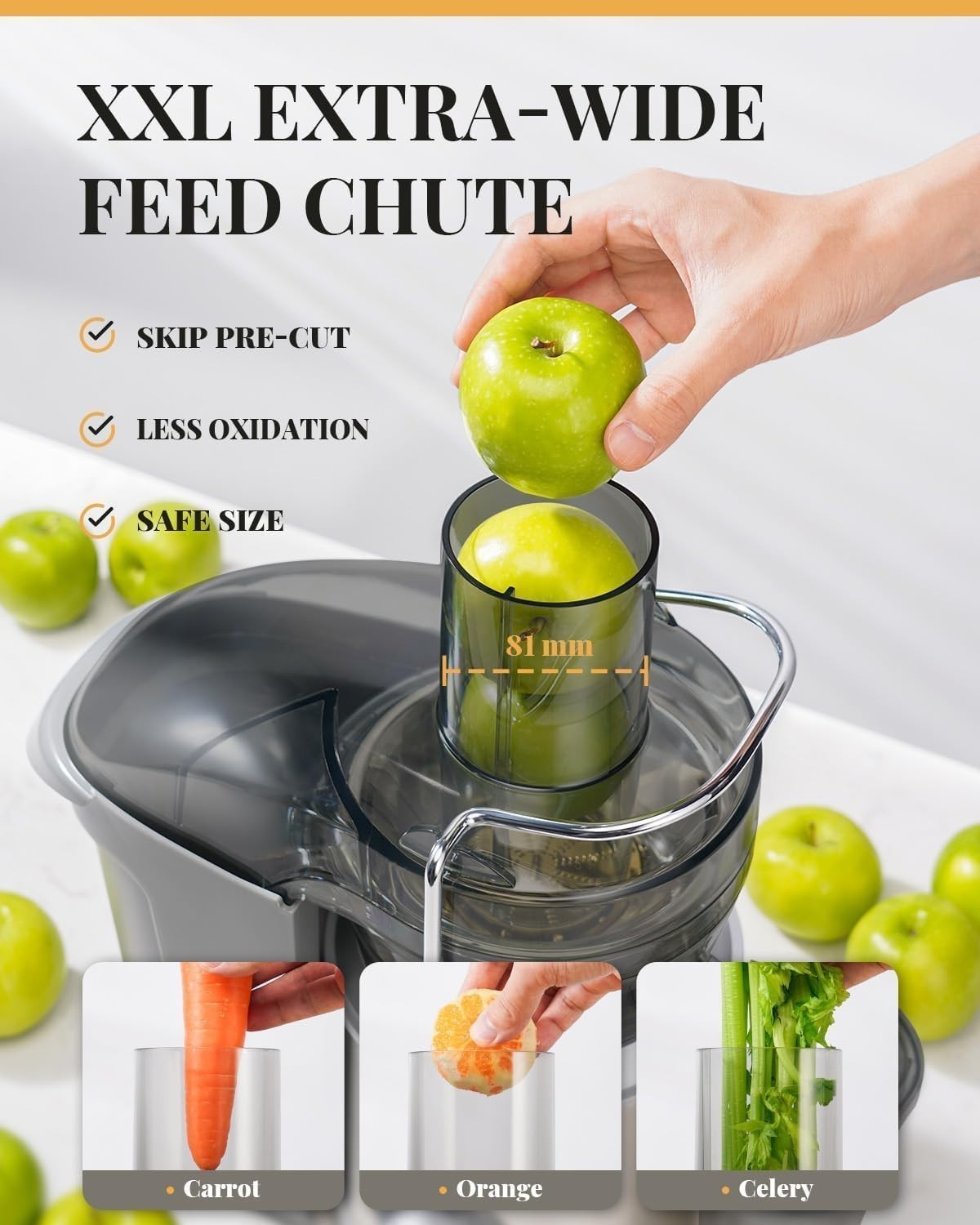 1200W Centrifugal Juicer 81mm Wide Chute Whole Fruit 2L Easy Clean