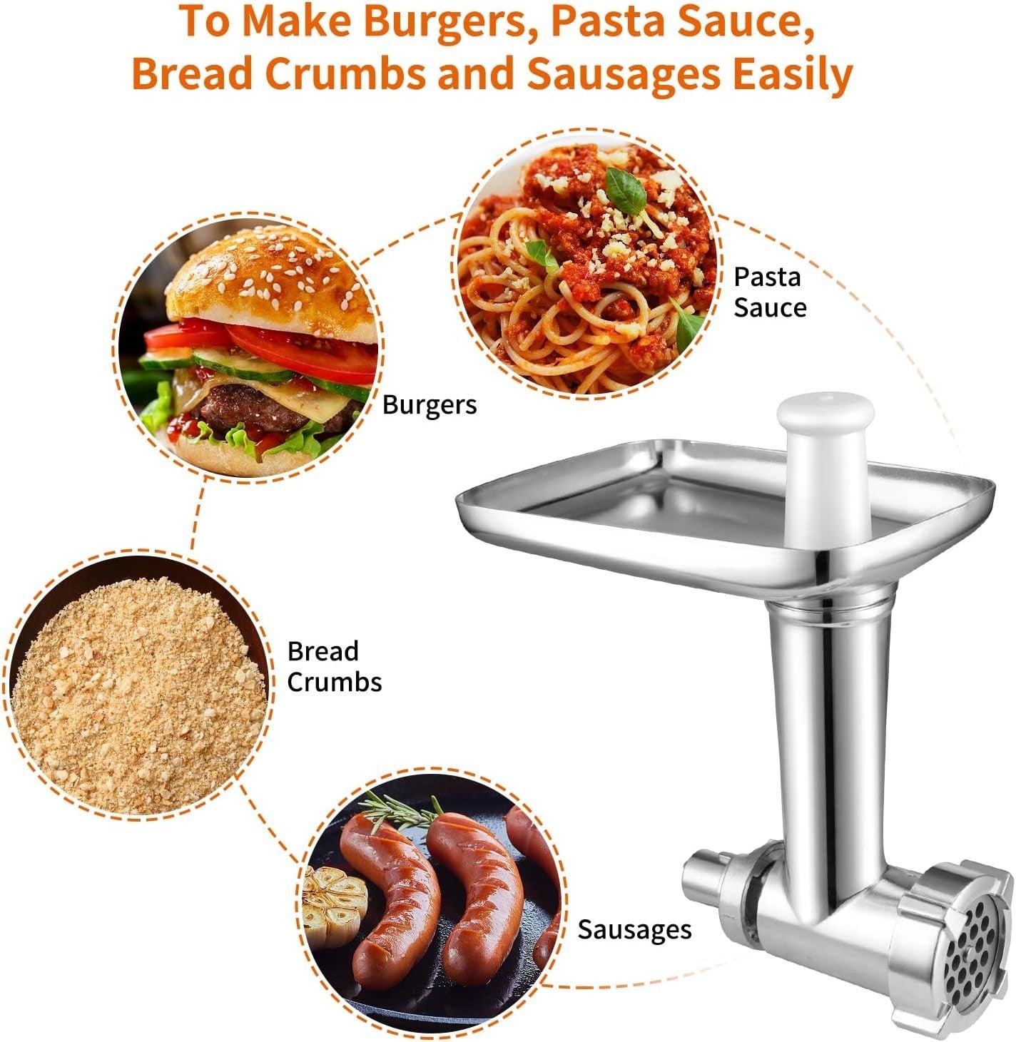 Metal Meat Grinder Attachment Sausage Stuffer for Chef KMix Mixer