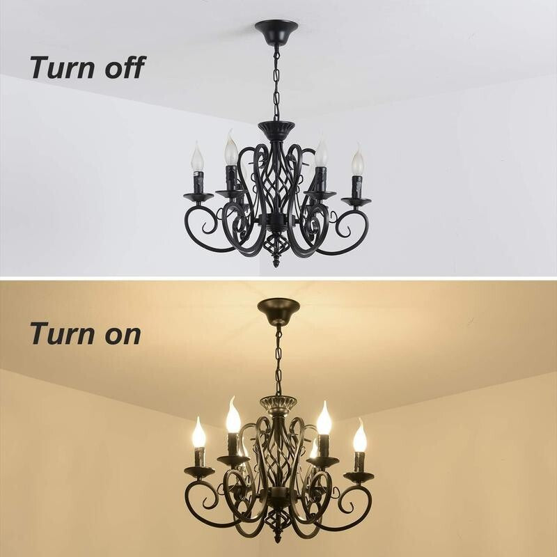 6-Light Black Candle Chandelier E14 Vintage Pendant Rustic Iron Ceiling Light