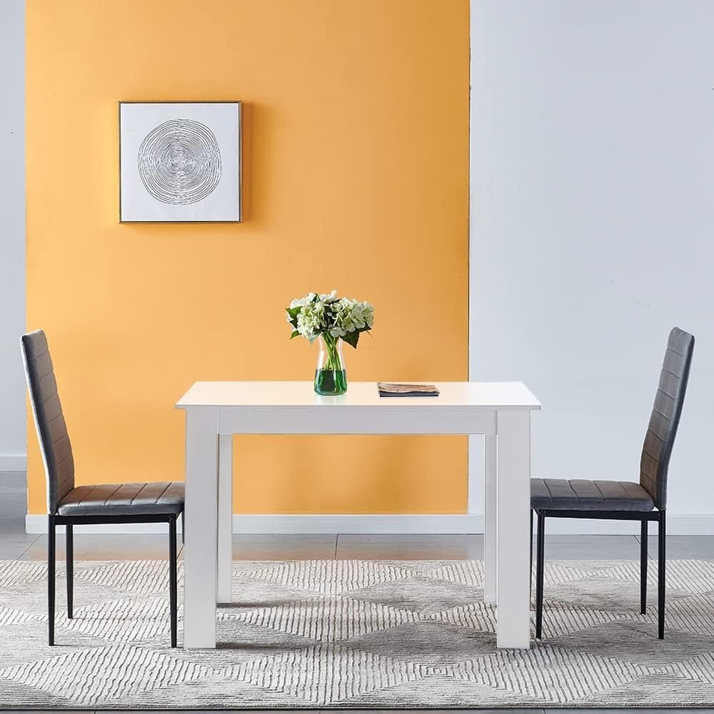 White Dining Table & 4 Grey Velvet Chairs Set Space-Saving Kitchen Design