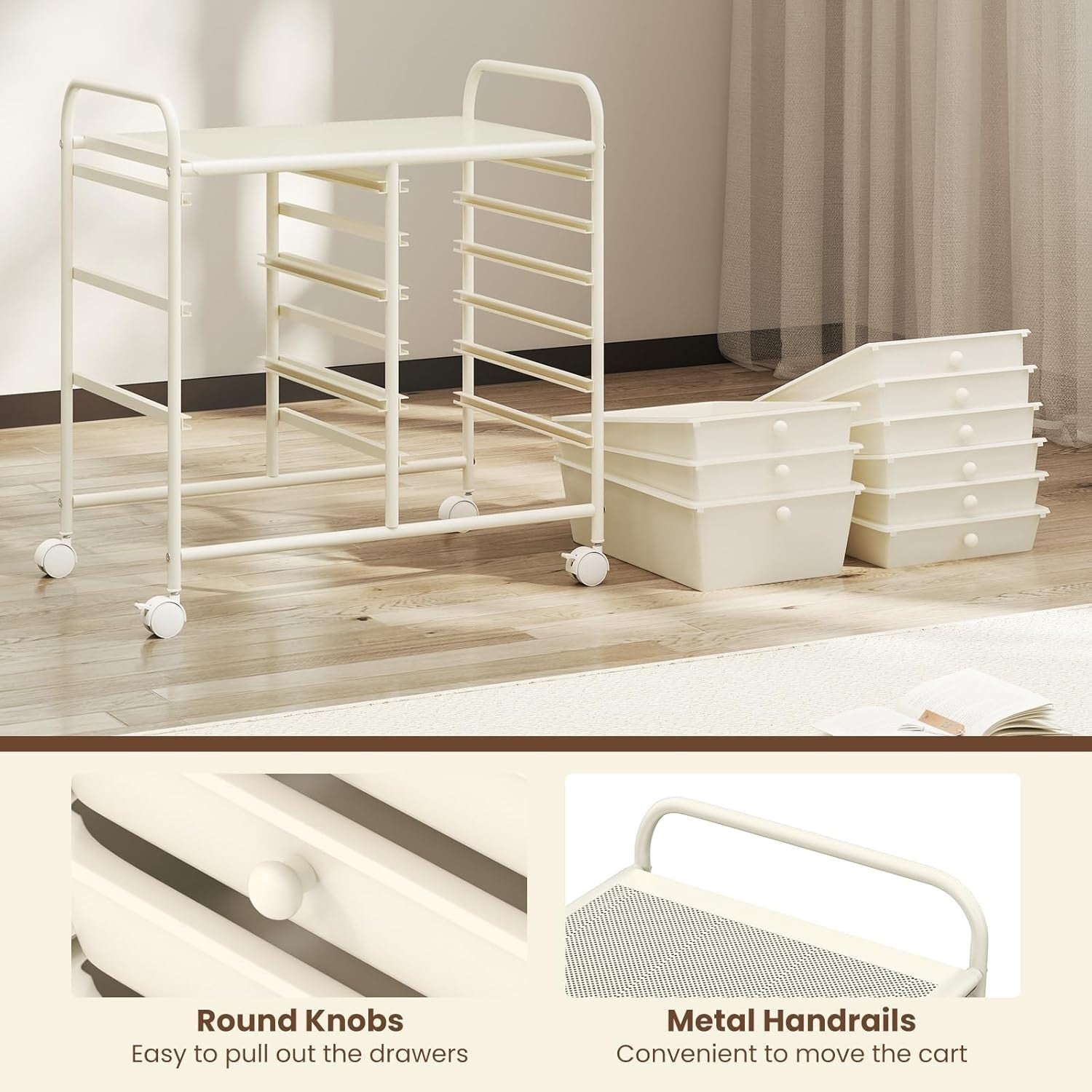 9 Drawer Rolling Storage Trolley Utility Cart Organizer Wheels White