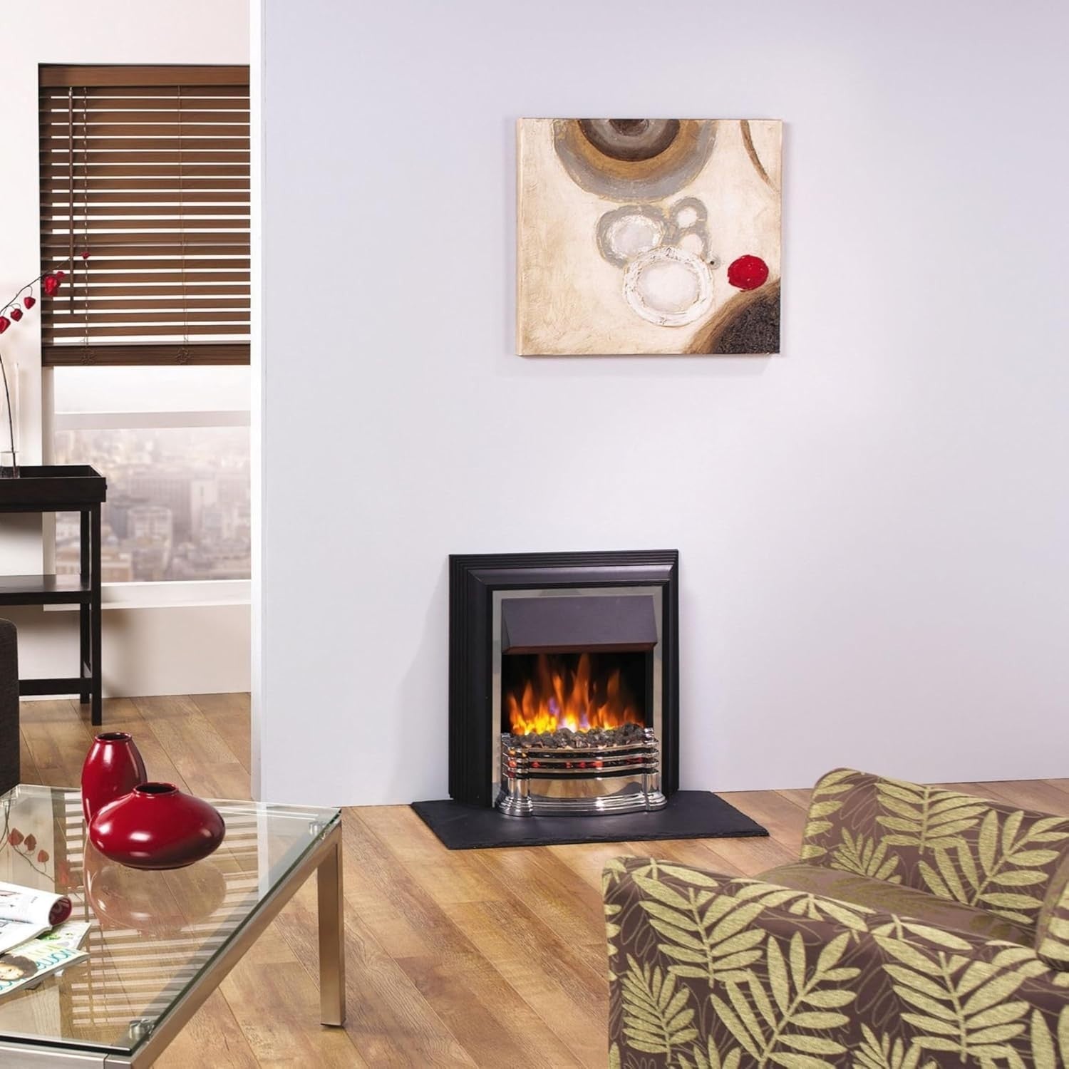 Chrome Electric Fireplace LED Flame Heater 2kW Freestanding Fire