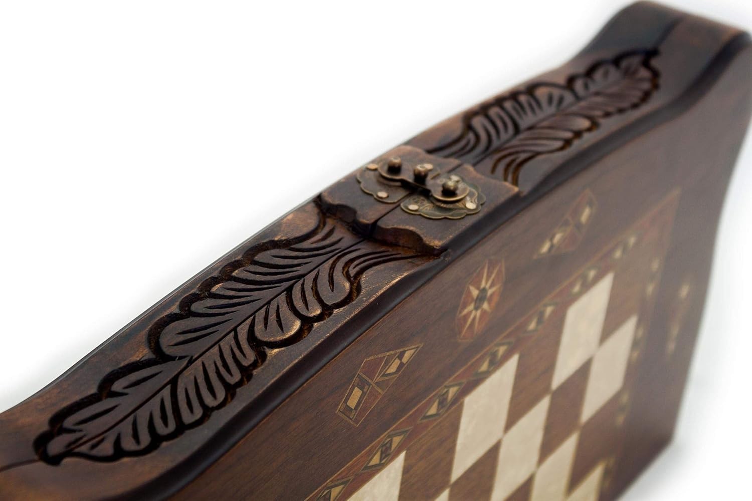Hand Carved Walnut Backgammon Set Medium Wooden Luxury Strategy Board