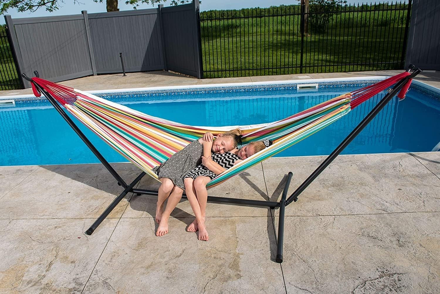 Double Cotton Hammock with Stand – 280cm Frame, Adjustable Height, 3 Person