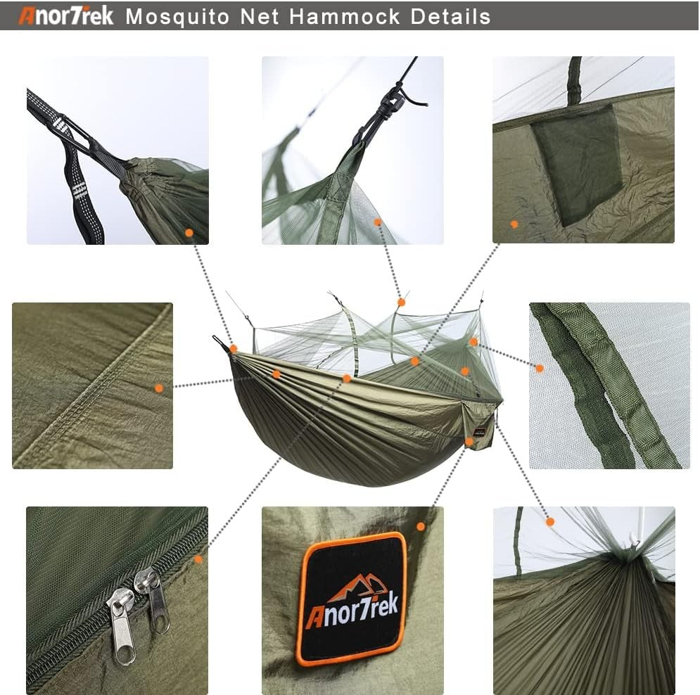 Camping Hammock with Mosquito Net – 500lb Capacity, Portable & Lightweight