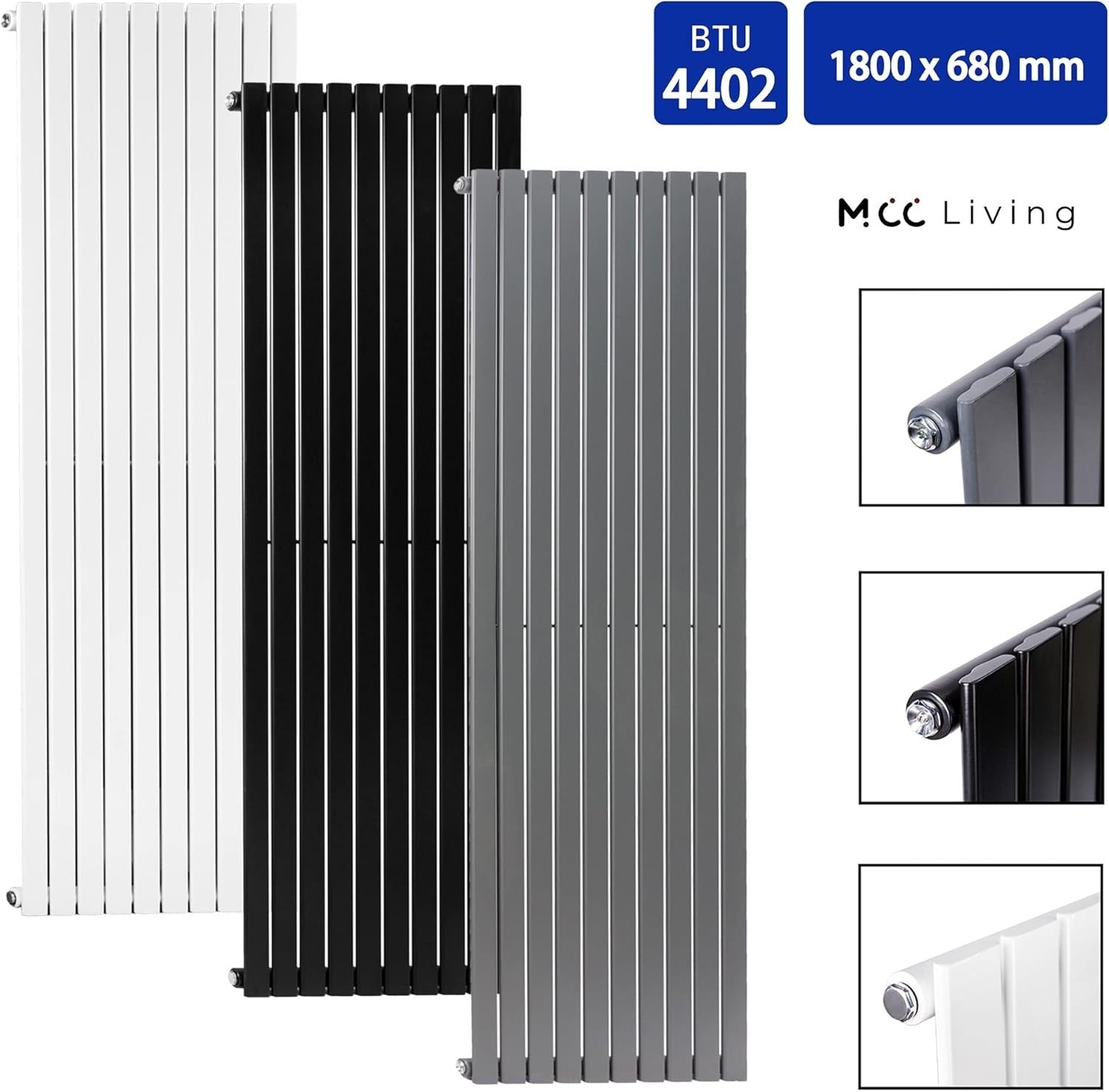 Horizontal Vertical Flat Panel Radiator 1800x680mm Black Central Heating