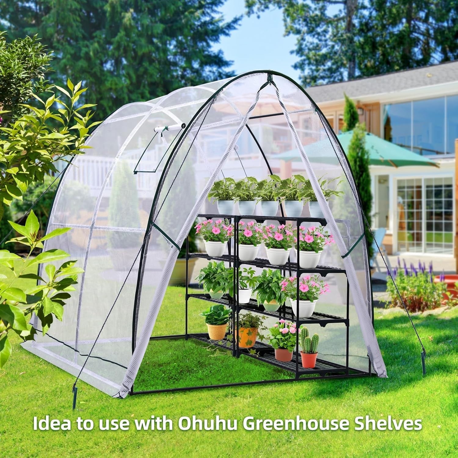 Portable Tunnel Greenhouse with Heavy Duty PE Cover & Mesh Windows 1.8x1.8x2m