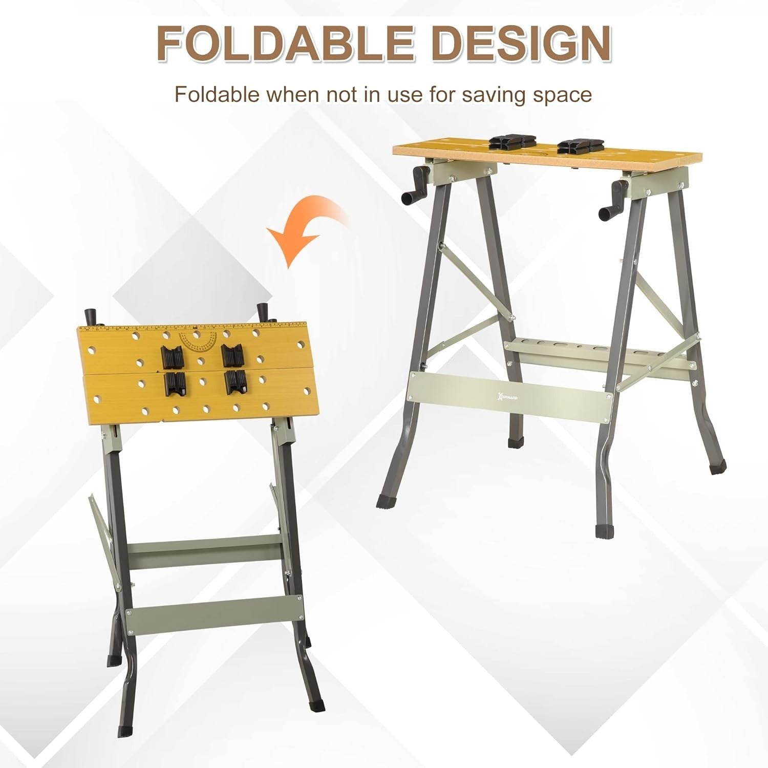 4-in-1 Folding Work Bench Sawhorse Clamp Table Grey w/ Pegs Ruler 100kg