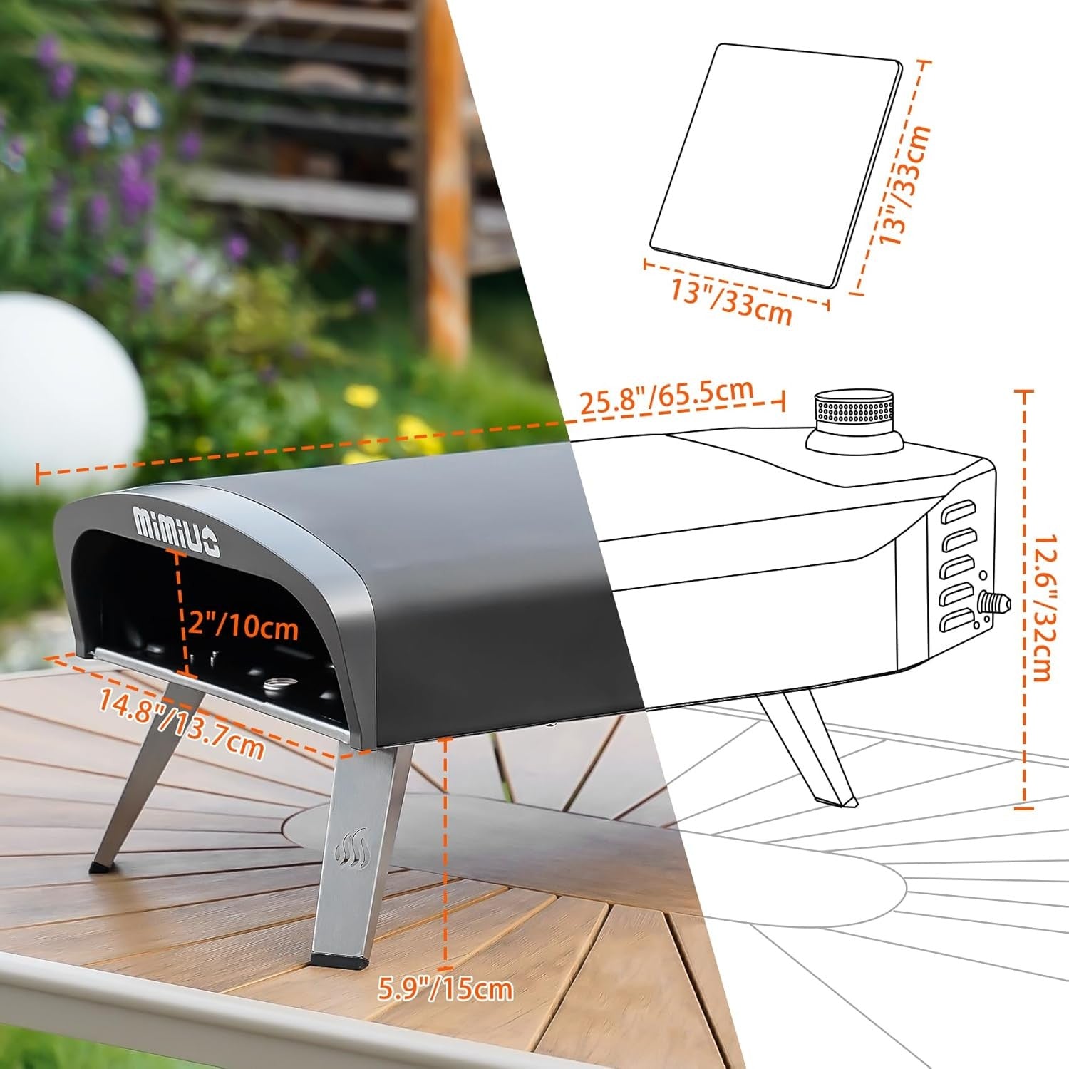 Outdoor Gas Pizza Oven 12" | Portable Black BBQ Oven w/ Stone, Peel & Cover