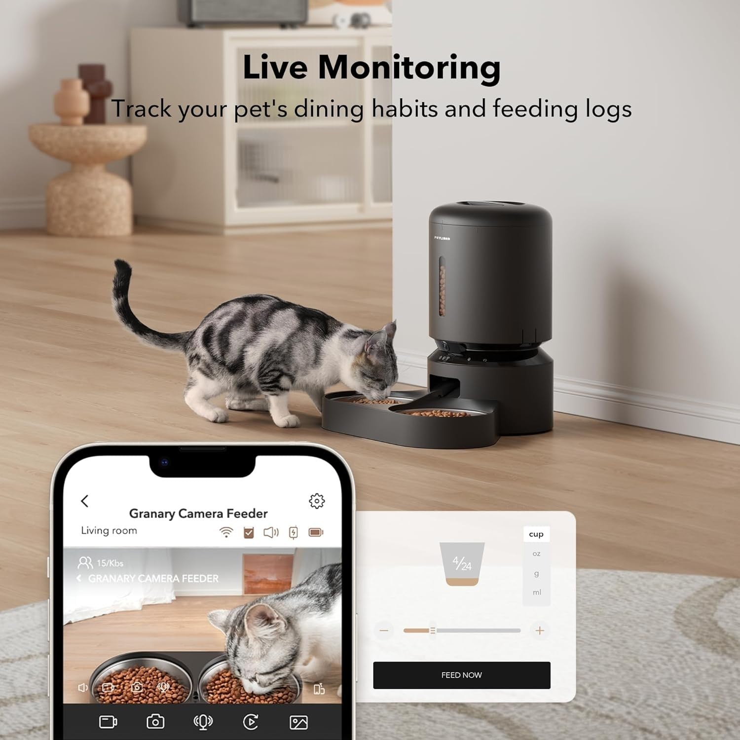 Smart Pet Feeder with Camera WiFi App Control Dual Bowl 1080P HD