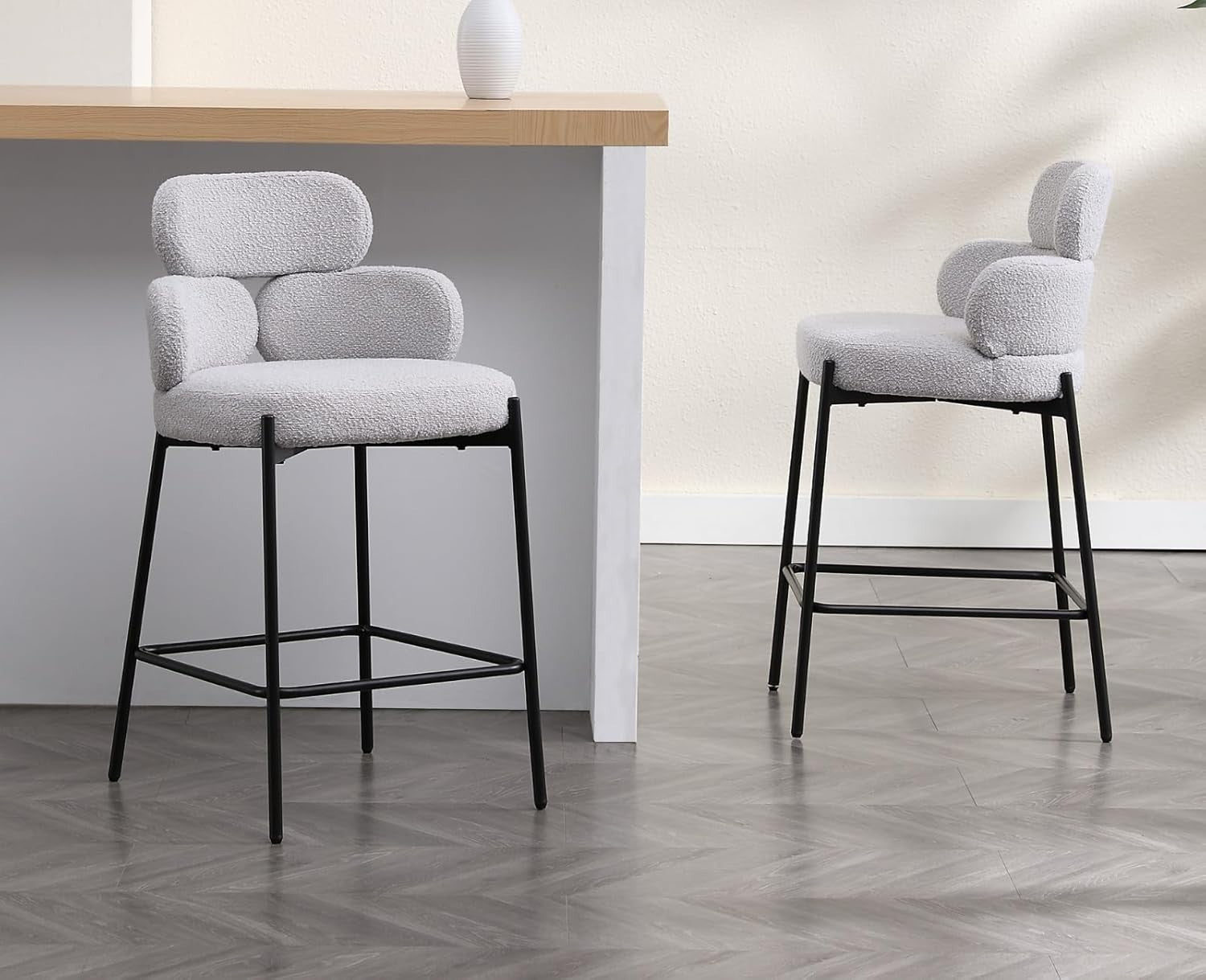 Modern Bar Stools 2pcs Grey Faux Fur Counter Kitchen Chairs