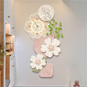 Large Floral Wall Clock Modern Acrylic Decor with LED Light Silent Design