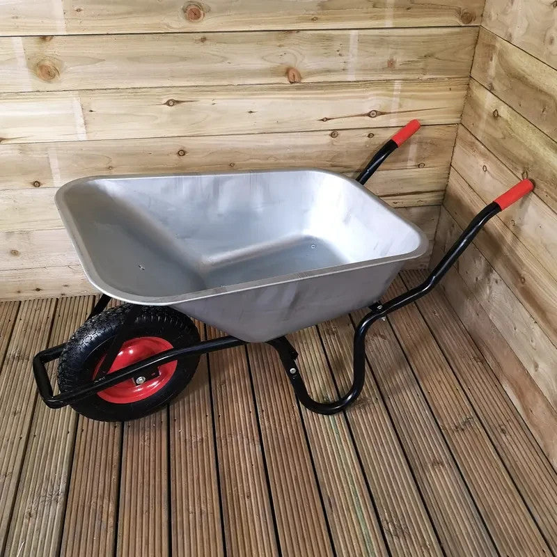 90L Heavy Duty Galvanised Garden Wheelbarrow 150kg Pneumatic Tyre Steel