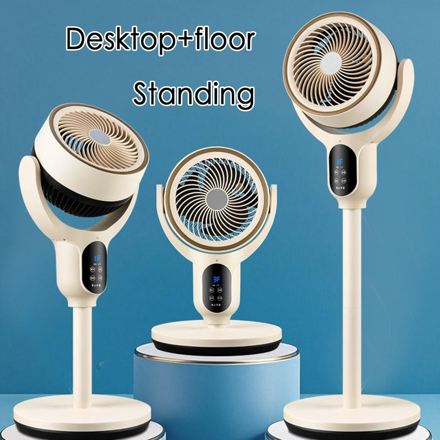 90°+90° Standing Fan Adjustable Height 3-Speed Quiet Floor Pedestal Fan Blue