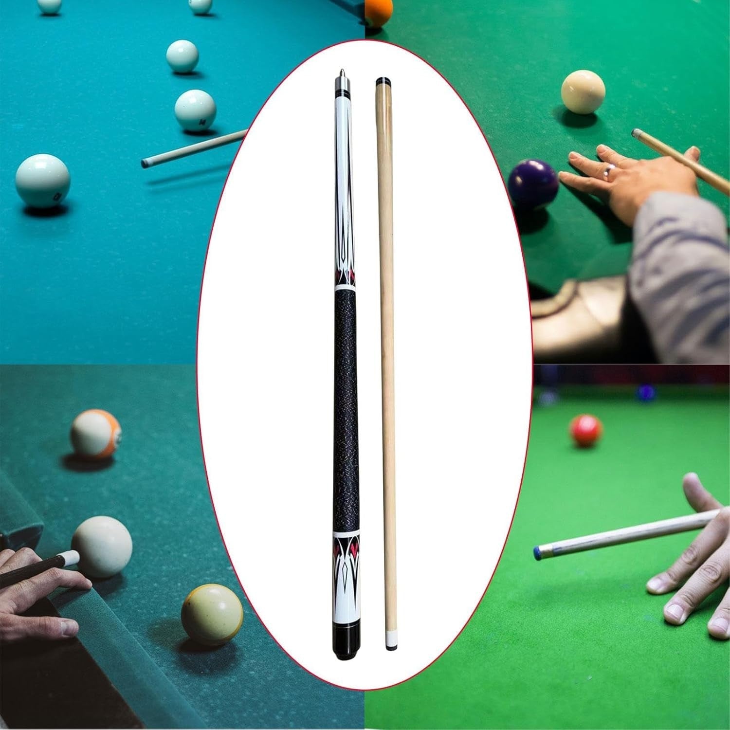 57in Pool Cue 13mm Tip 1/2 Joint Wood Steel Stylish Full Size