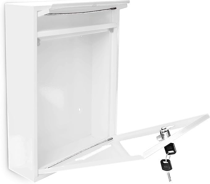 Wall Mounted Lockable Metal Mailbox Hinged Lid + 2 Keys Slim Design