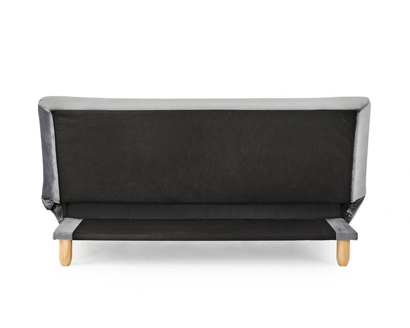 3 Seater Grey Velvet Sofa Bed Tufted Clic Clac Recliner w/ Wood Legs