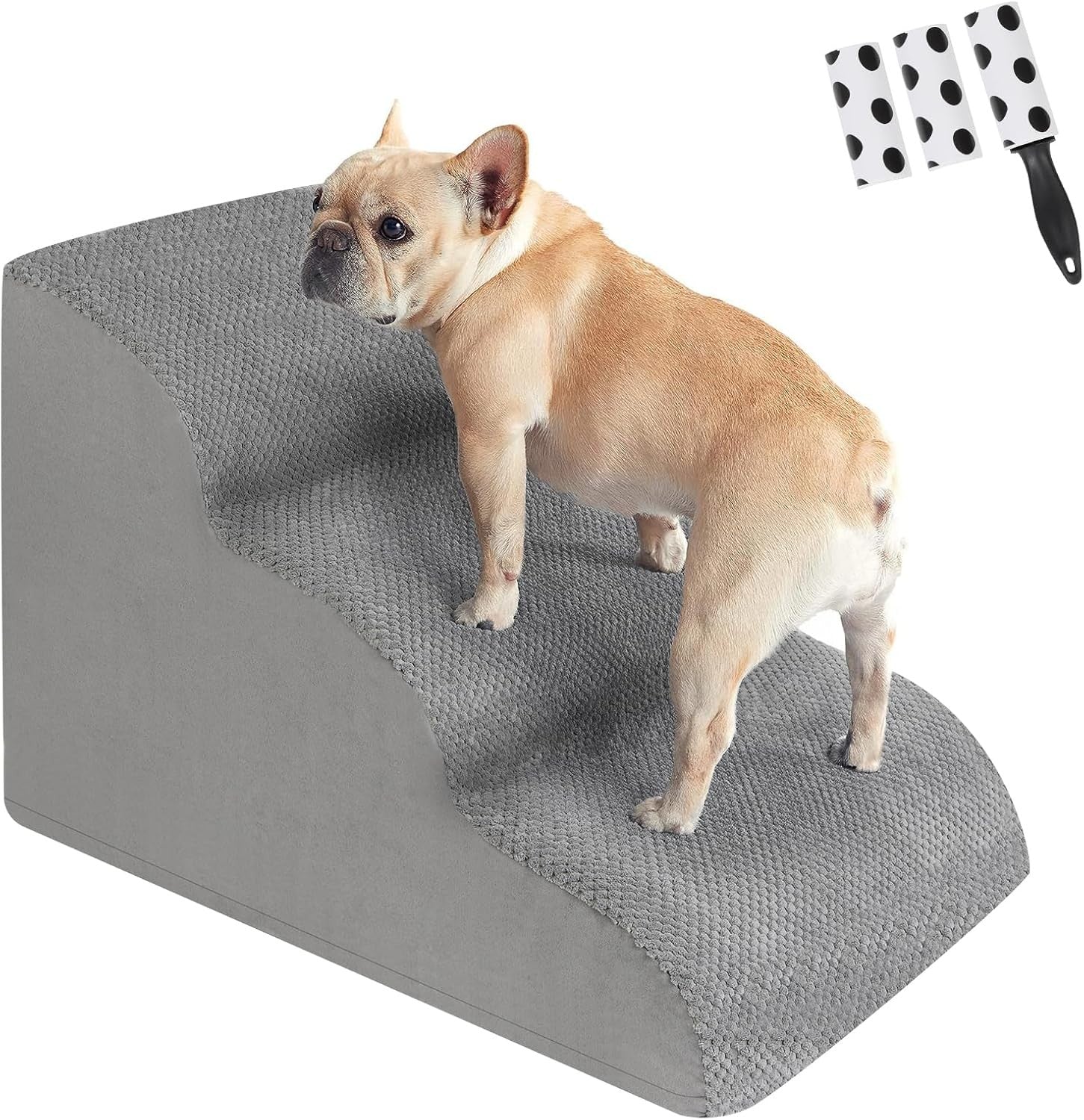 3 Step Dog Stairs Foam Pet Ramp Non Slip Grey 50lbs Capacity