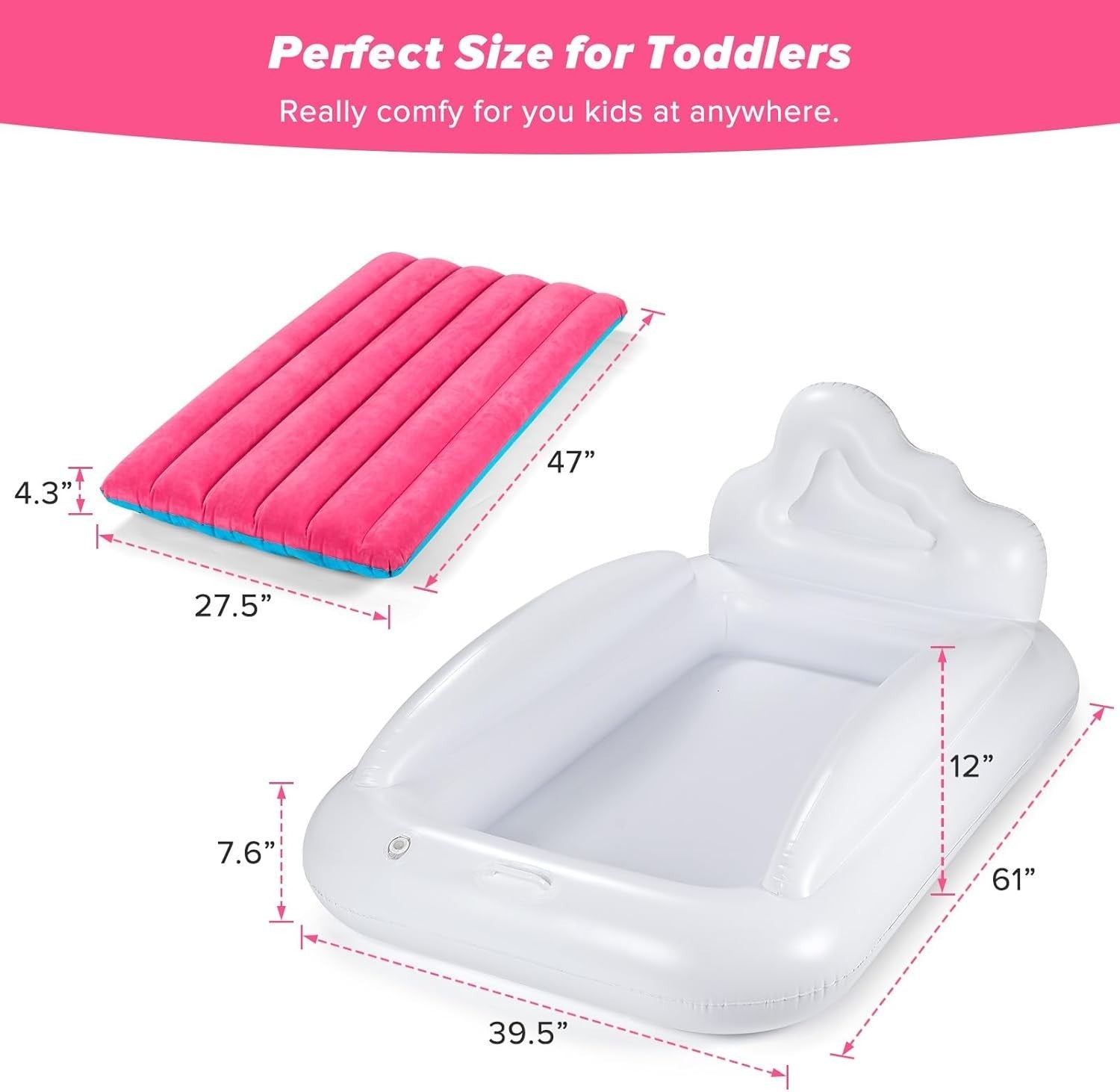 Inflatable Toddler Travel Bed with Sides Kids Air Mattress Portable
