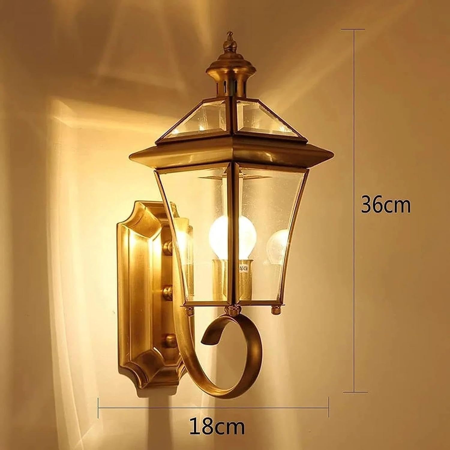 Vintage Brass Outdoor Wall Lantern E27 Waterproof Garden Porch Light