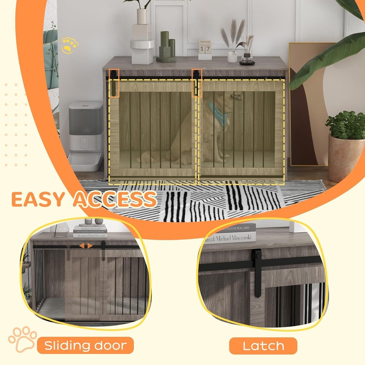 Heavy Duty Extra Large Dog Crate Furniture with Sliding Barn Door & Cushion