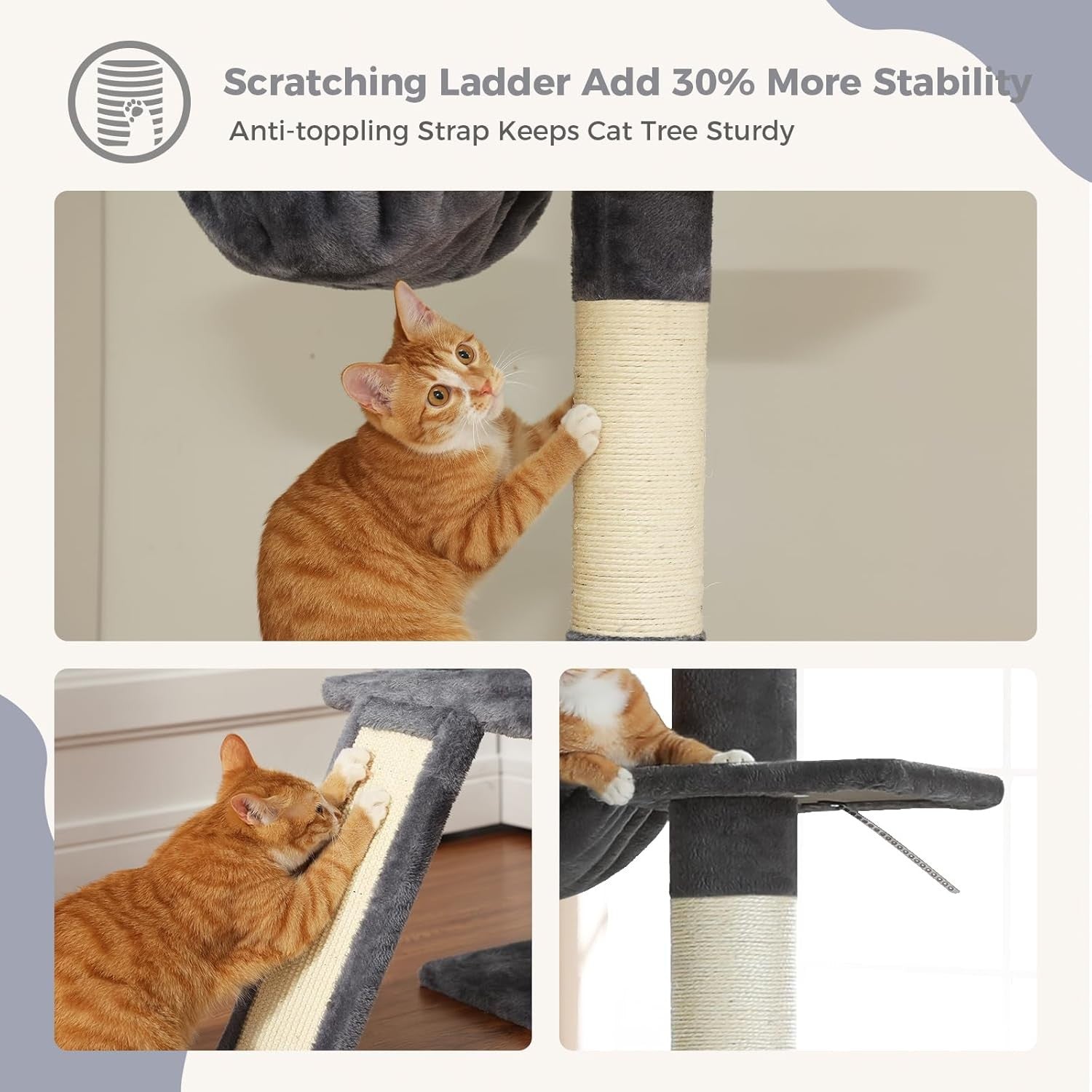 Floor to Ceiling Cat Tree Adjustable 216–273cm Tower Condo Hammock