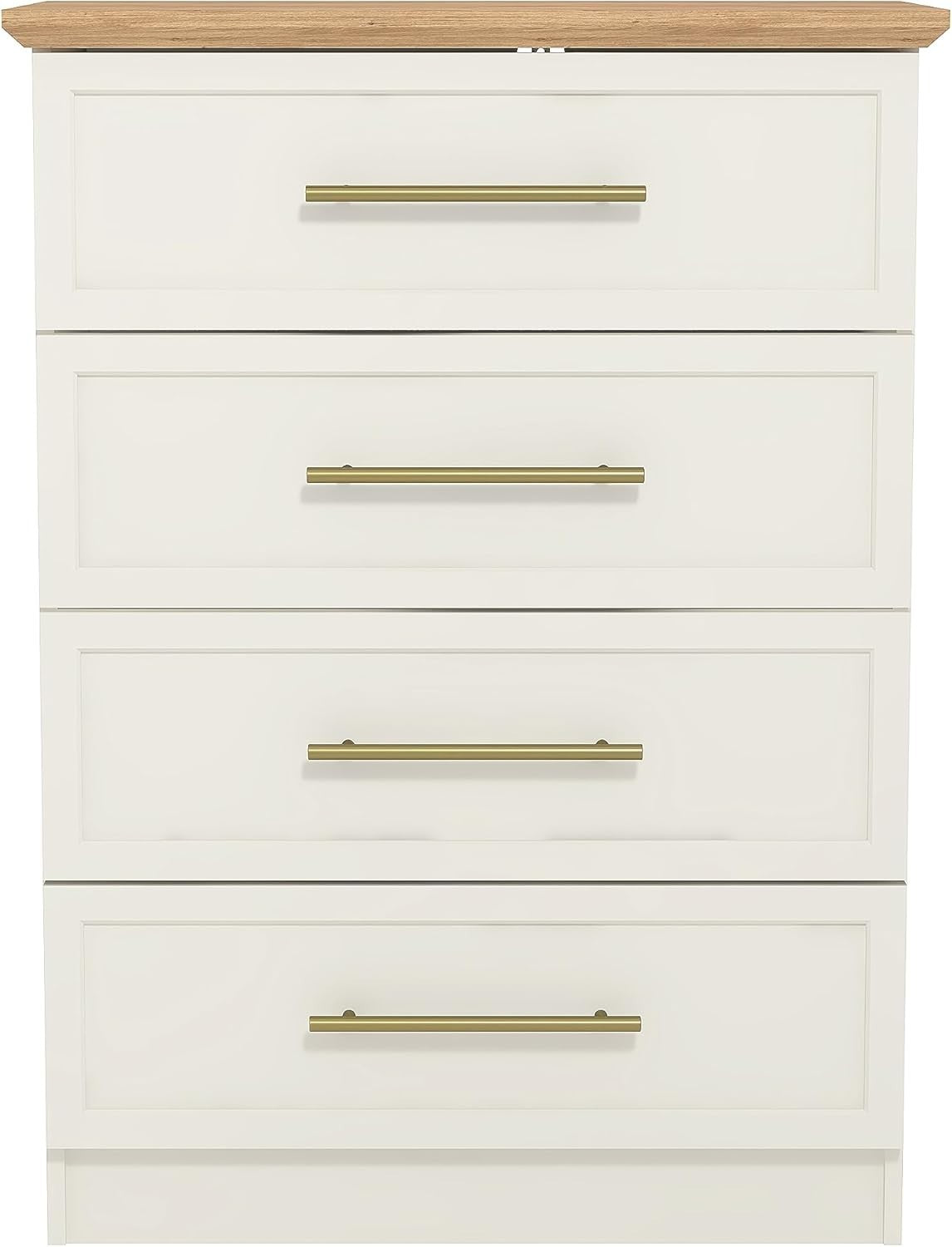 4 Drawer Chest Storage Cabinet for Bedroom, Hallway & Living Room, Ivory/Oak