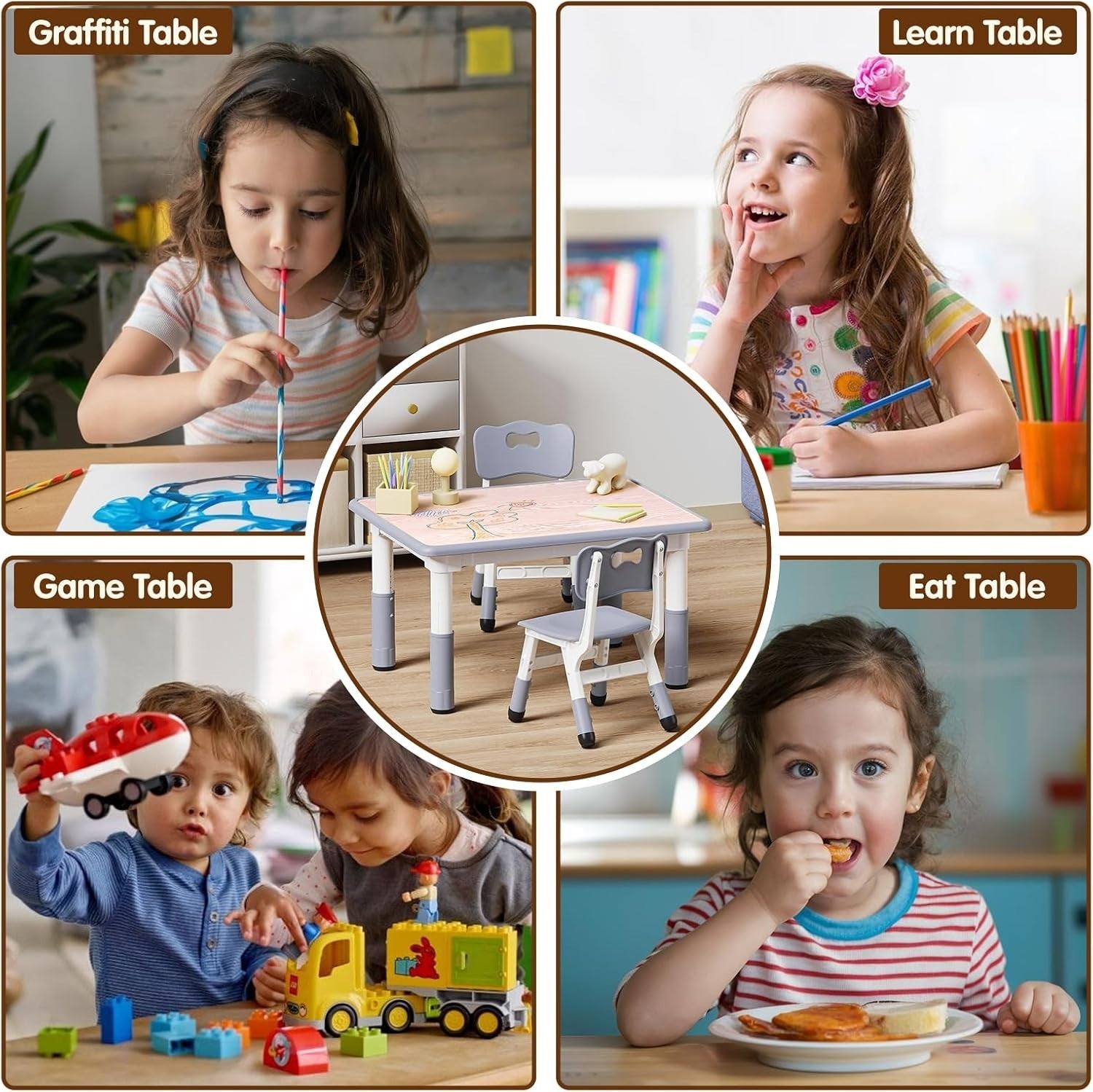 Kids Adjustable Table & 2 Chairs Set – Study, Play, Craft Desk Age 3–8
