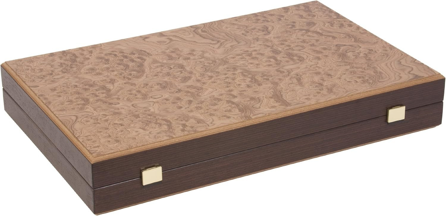 Walnut Burl Backgammon Set Luxury Wooden Foldable Board 19” Premium