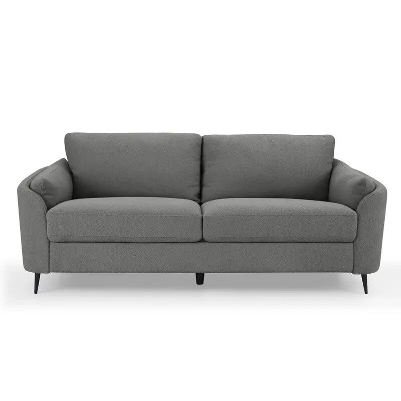 Dark Grey Boucle 3 Seater Sofa Modern Metal Legs Comfy Foam Cushions