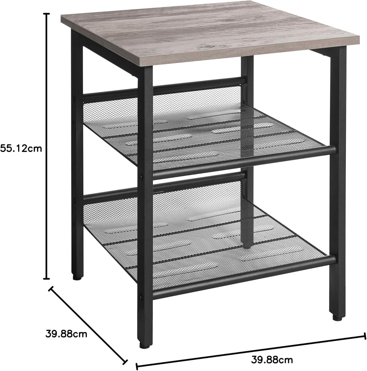 Industrial Side Table with Adjustable Mesh Shelves, Modern Bedside End Table