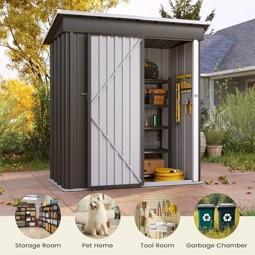 Metal Garden Storage Shed 5x3ft Waterproof Lockable Outdoor Tool & Bike Shed