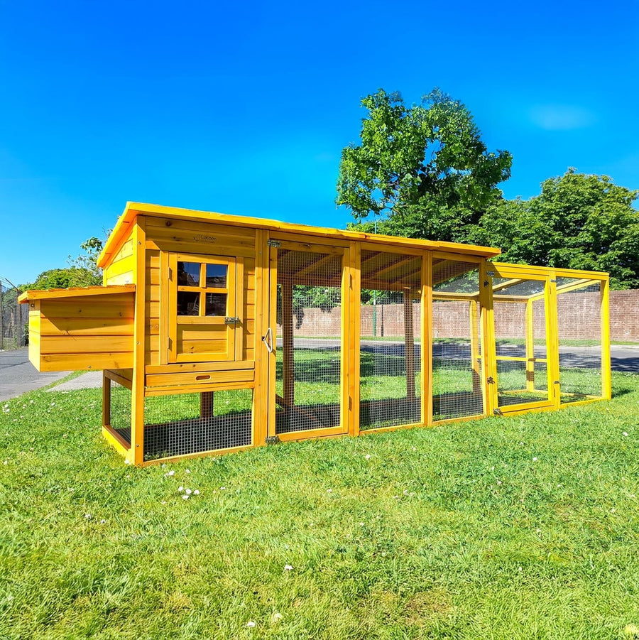 12.5ft Wooden Chicken Coop Covered Run Pull Out Tray Secure Hen House