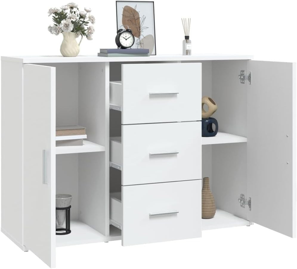 Modern White Sideboard Cabinet 2 Doors 3 Drawers Storage Buffet Table