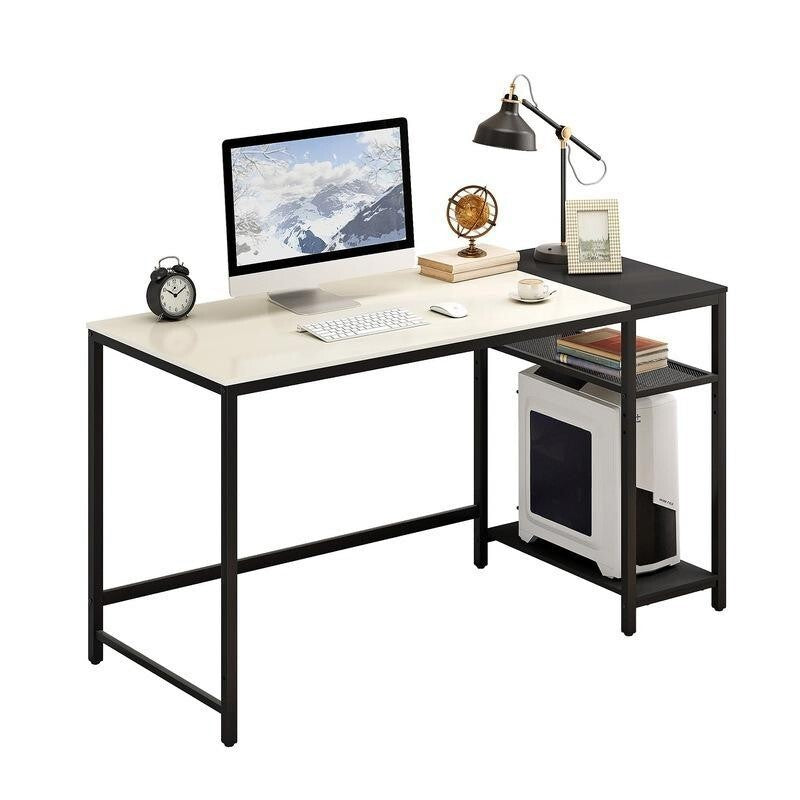 140cm Computer Desk with Storage Shelves Modern Home Office Table Black