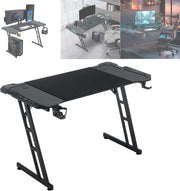 Gaming Desk w/LED, 120×60cm Carbon Fiber Computer Table, Black Z-Frame