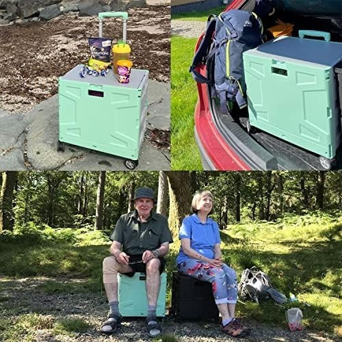 Foldable Grocery Trolley Cart 50Kg Portable Storage Box w/ Lid Green