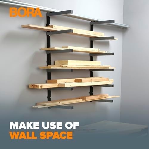 6-Level Wall-Mount Lumber Rack 183x32x104cm Heavy-Duty Alloy Steel Grey
