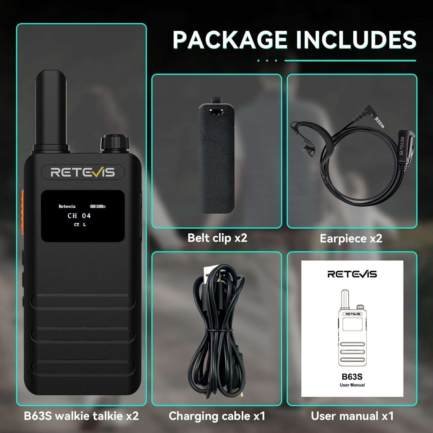 Slim PMR446 Walkie Talkies 2 Pack USB-C LCD VOX Rechargeable Radio