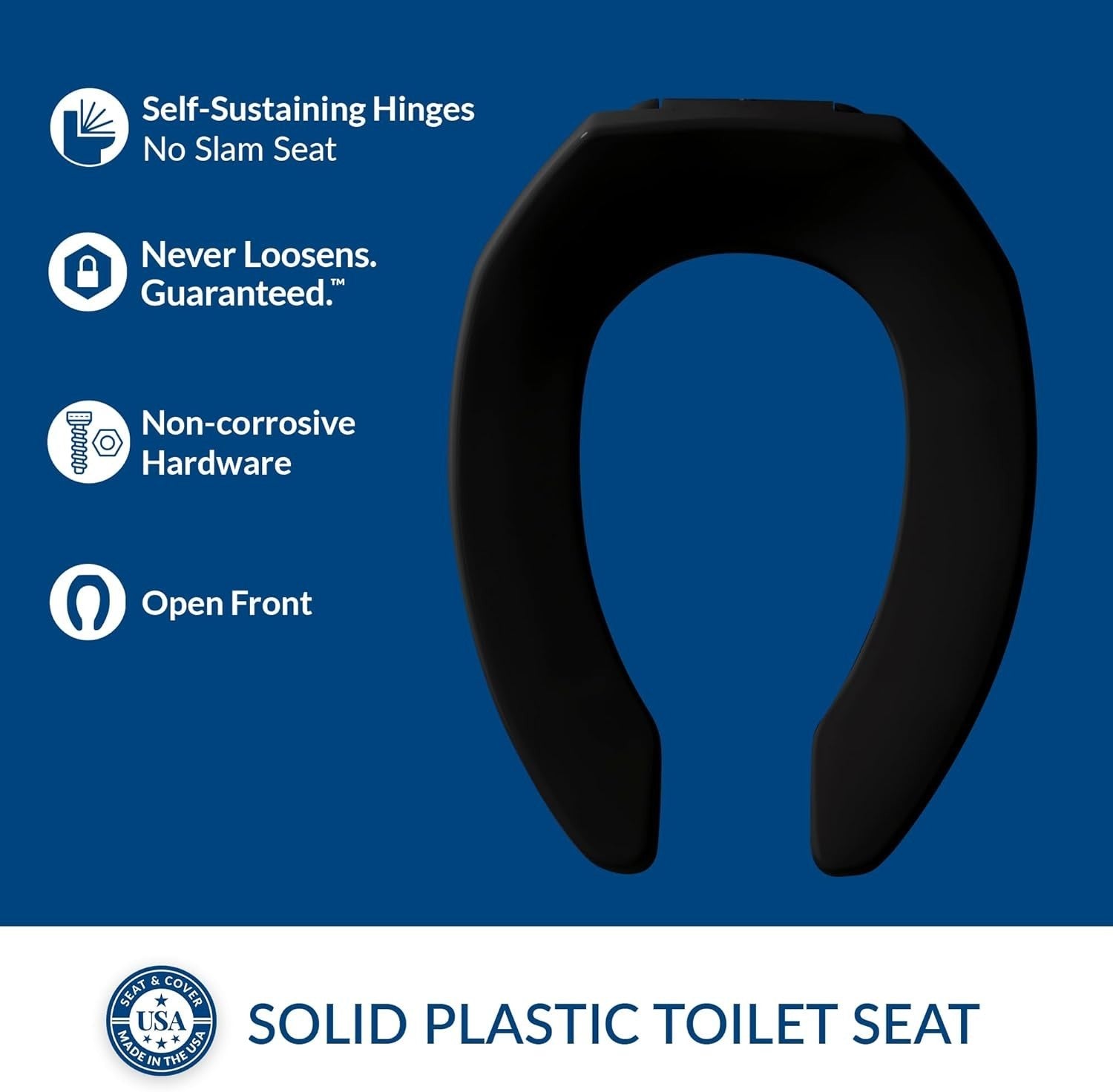 Black Elongated Toilet Seat | Commercial, Heavy-Duty, Stay-Tite