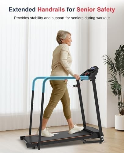 Foldable Walking Treadmill for Seniors 300lbs with Handrails & LED Display