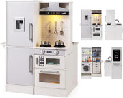 Kids Wooden Play Kitchen Laundry Set Lights Sounds White Toy Set