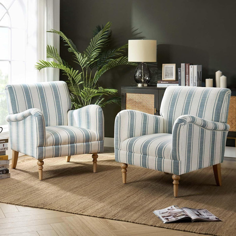 Set of 2 Comfy Upholstered Accent Chairs Armchairs Wood Legs for Living Room