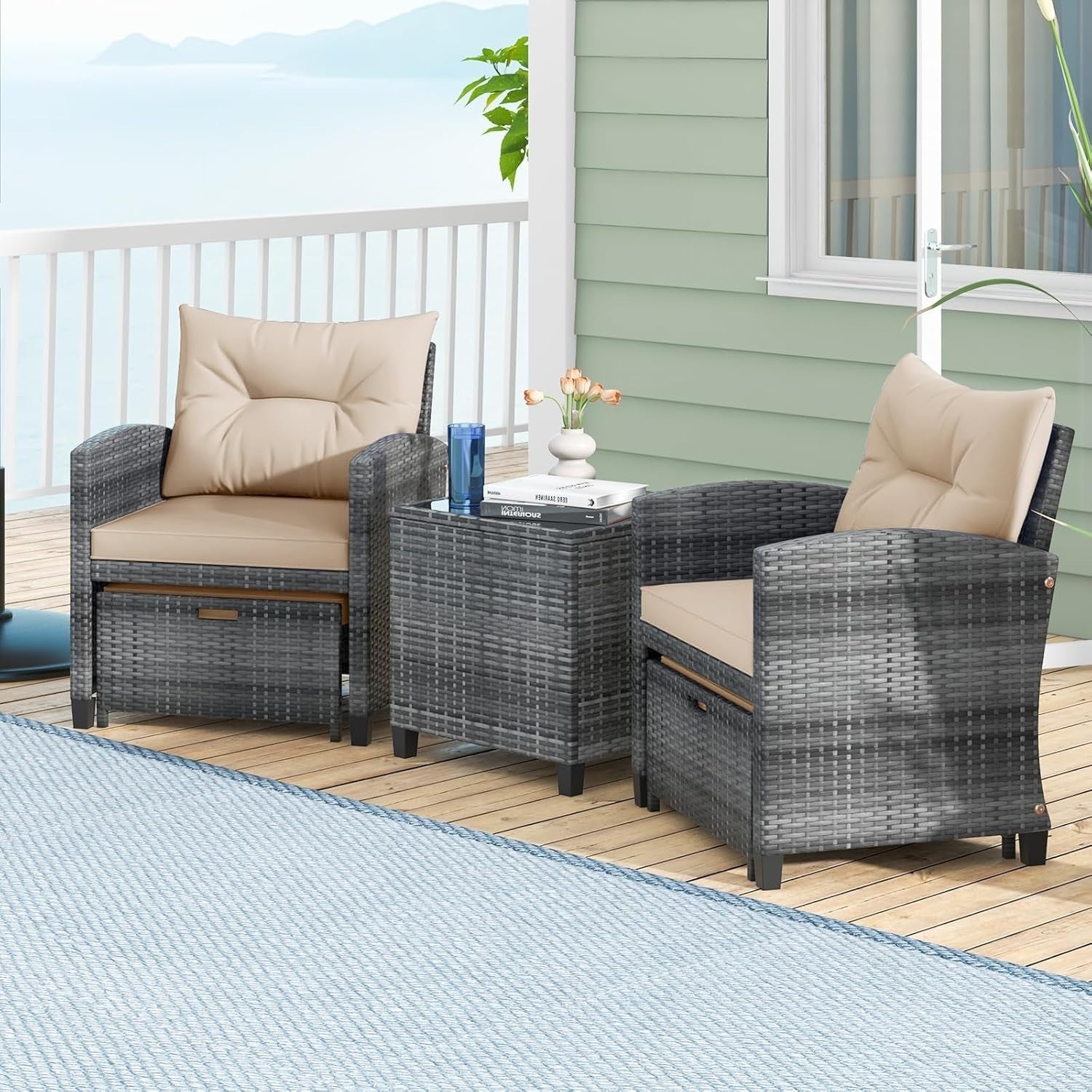 5 Piece Rattan Garden Sofa Set with Removable Cushions Patio Conversation