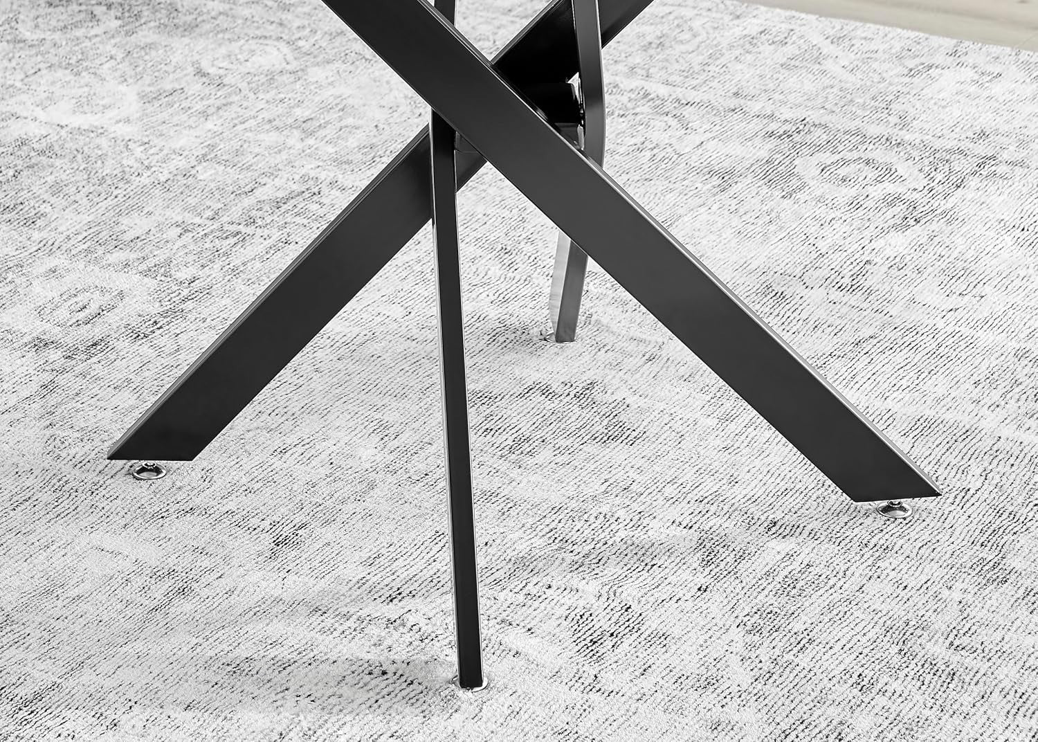 Round 100cm Marble Dining Table Gloss White Top + Black Metal Legs